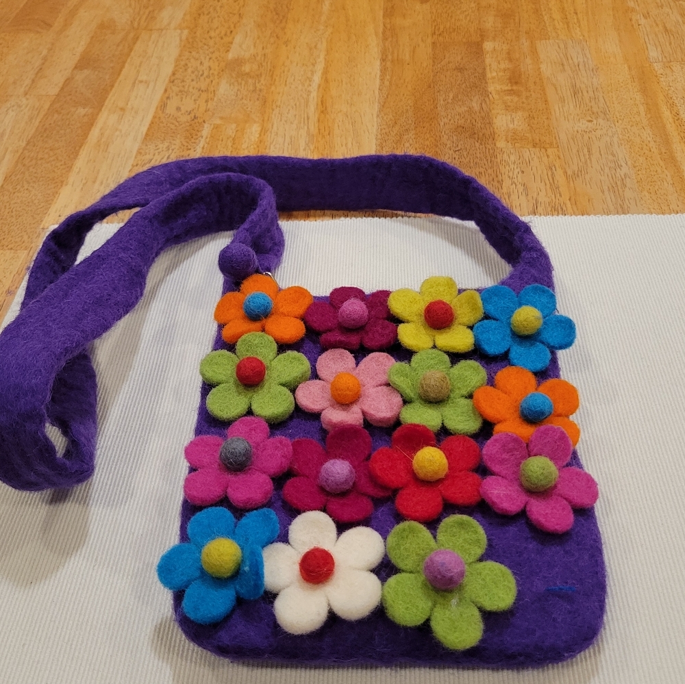 💟EUC~VINTAGE STYLE  WOOL FLORAL SHOULDER BAG - Picture 9 of 9